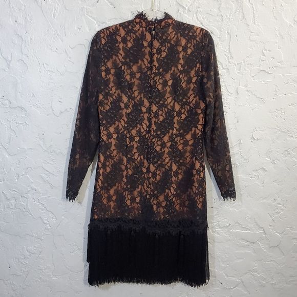 Saks Fifth Ave 80s Randall brooke formal Lace saying fringe cocktail  dress med - Picture 12 of 14